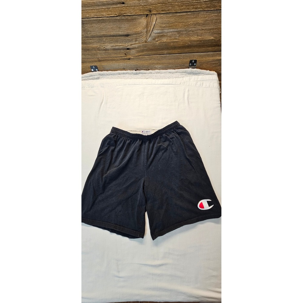 Champion Mens Authentic Athleticwear Jersey Shorts Black Large Logo Drawstring